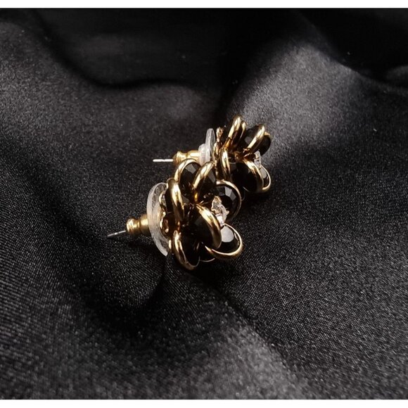 Vintage 1990s Swarovski Black & Gold Flower Crystal Stud Earrings - Picture 5 of 6